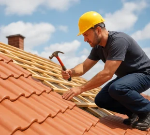 Remont dachu - „Dekarz naprawia dach z dachówki ceramicznej