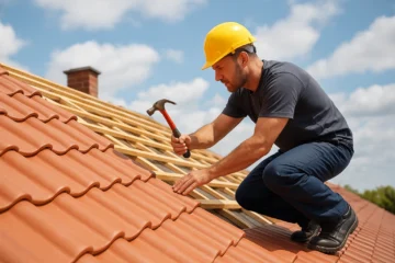 Remont dachu - „Dekarz naprawia dach z dachówki ceramicznej