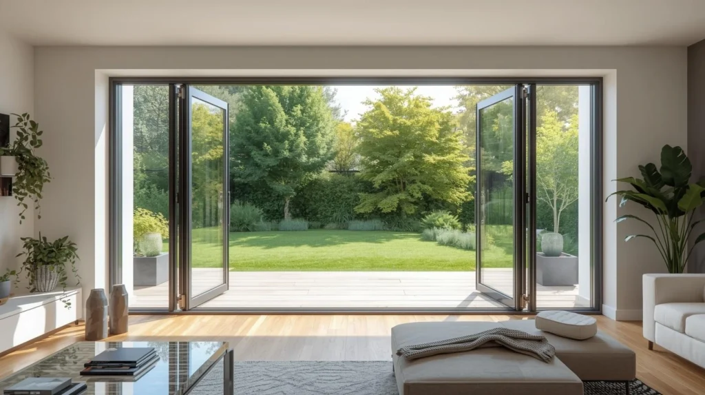 dlaczego warto wymieniać okna - Nowoczesny salon z dużymi energooszczędnymi oknami