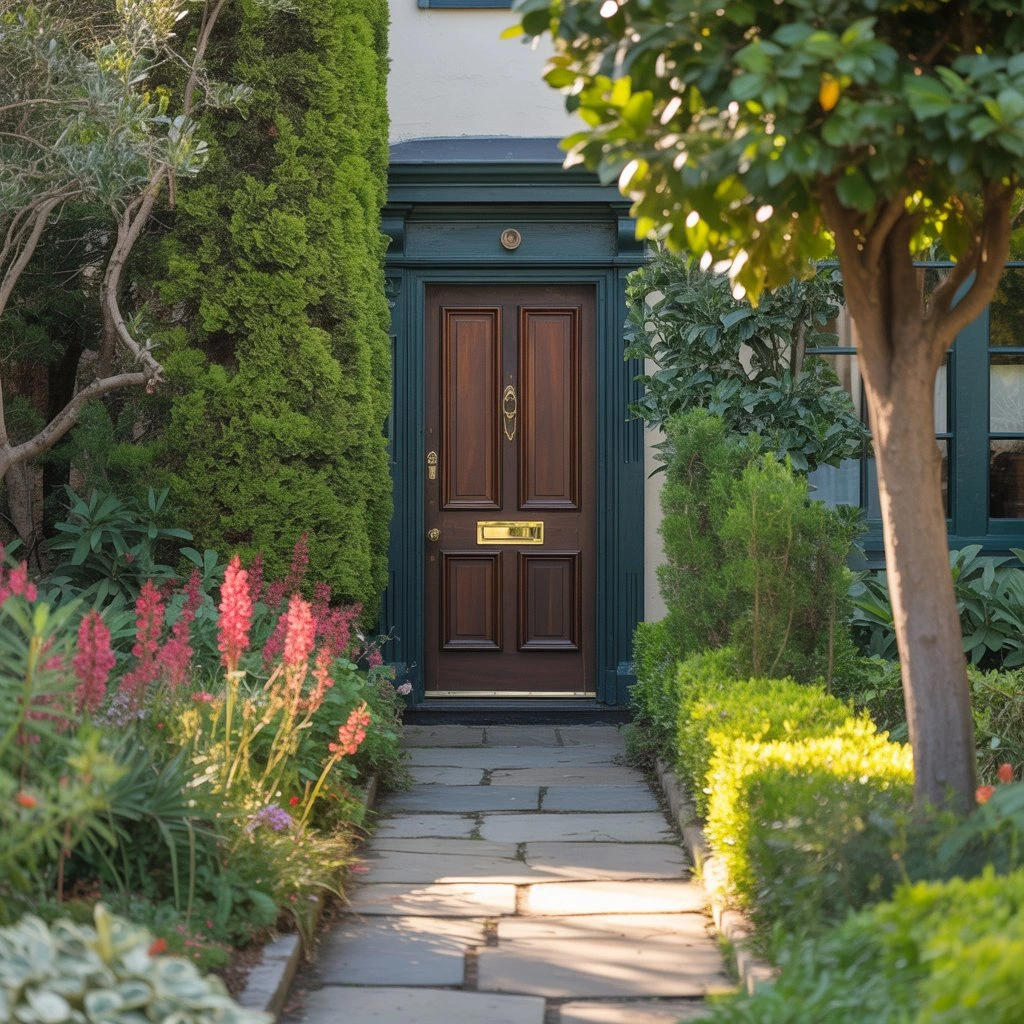 Drzwi antywłamaniowe przy wejściu do nowoczesnego domu jednorodzinnego