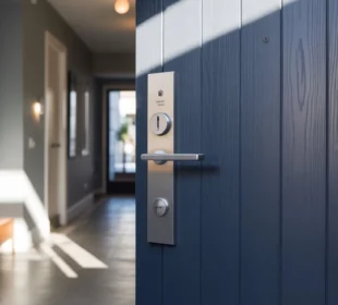 Nowoczesne drzwi antywłamaniowe w wejściu do domu jednorodzinnego