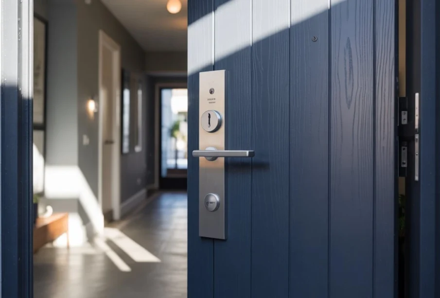 Nowoczesne drzwi antywłamaniowe w wejściu do domu jednorodzinnego