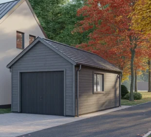 Garaż wolnostojący przy domu jednorodzinnym