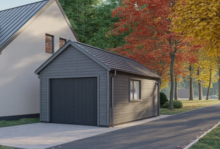 Garaż wolnostojący przy domu jednorodzinnym