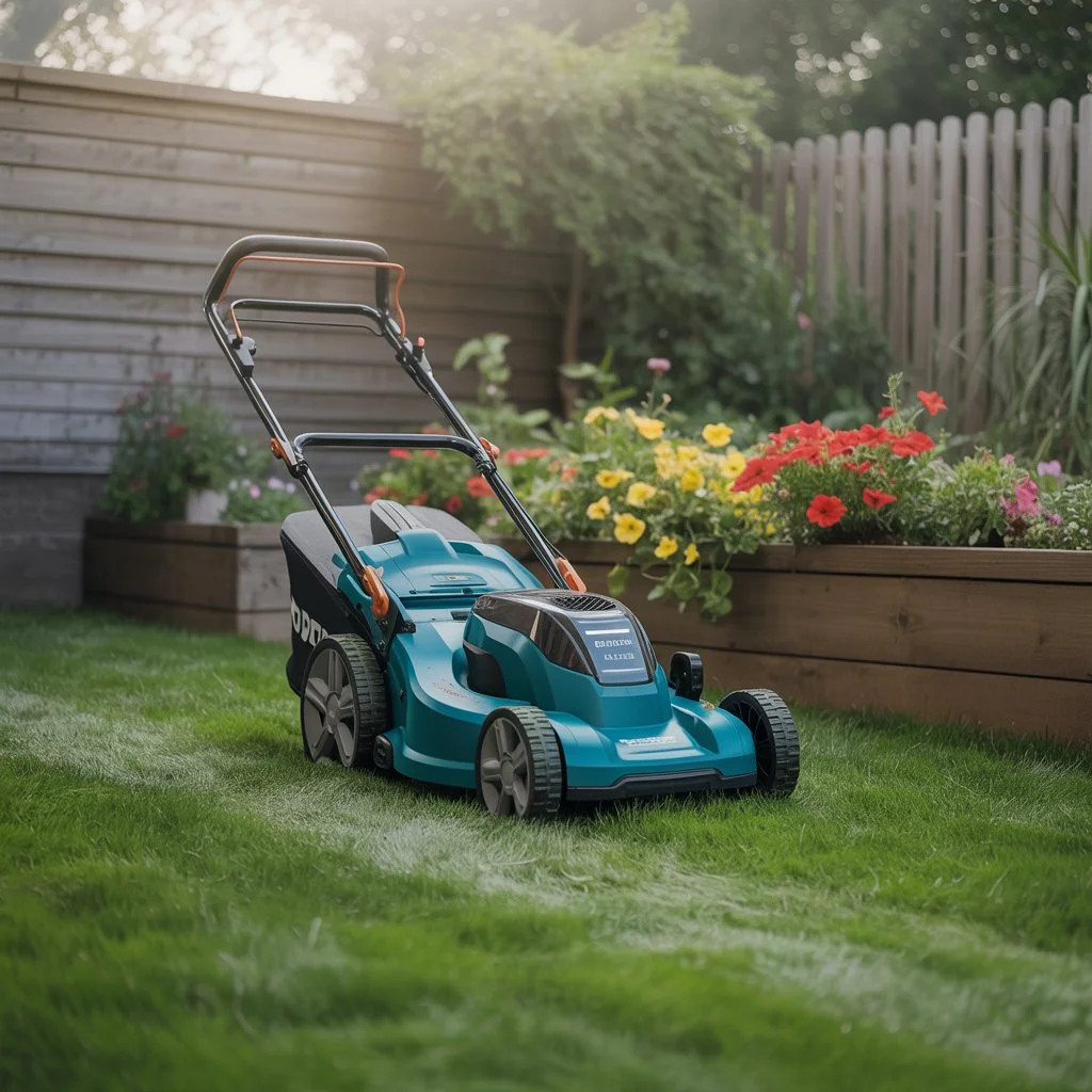 Narzędzia ogrodnicze do pielęgnacji trawnika – nowoczesna kosiarka w ogrodzie