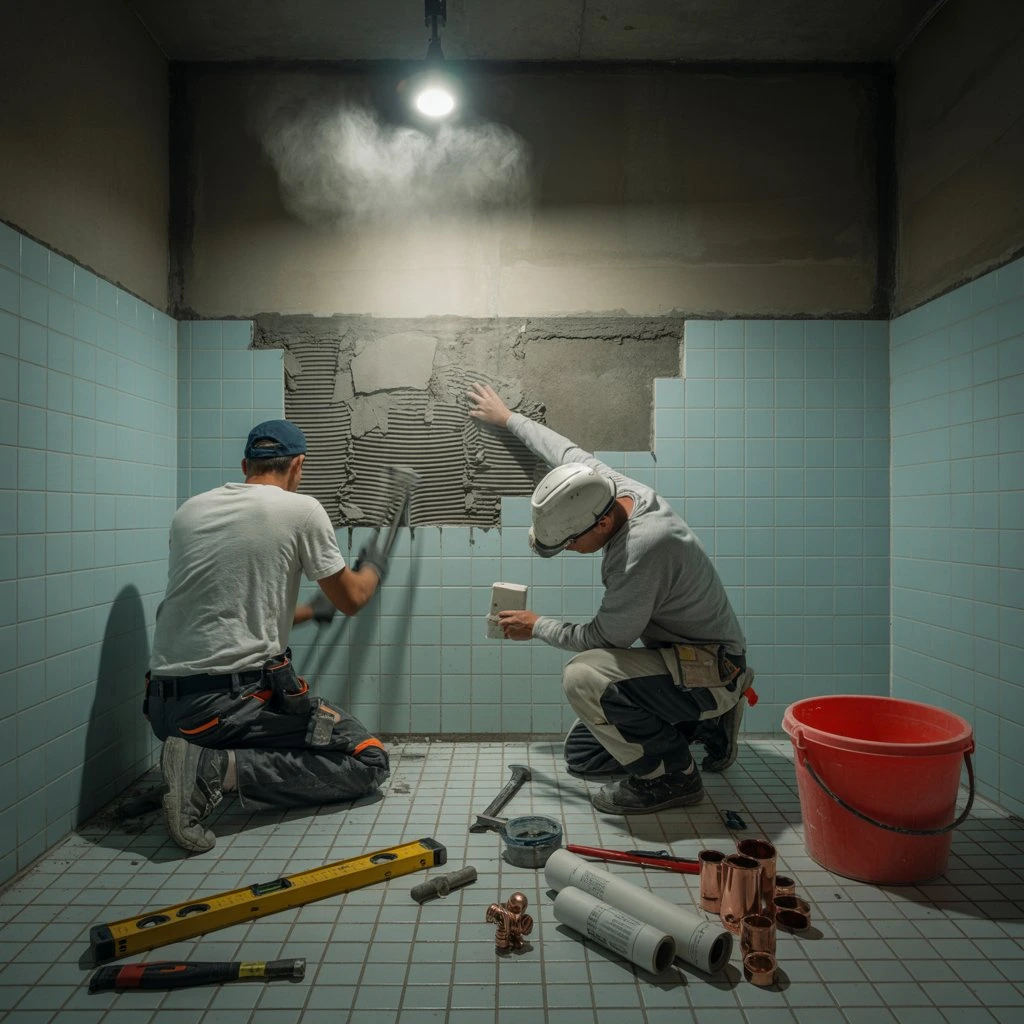 Remont łazienki na etapie prac wykończeniowych