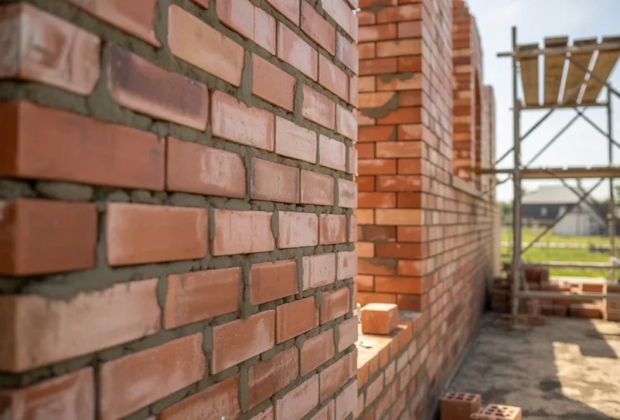 Widok na ściany nośne w trakcie budowy domu