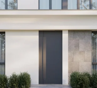 Nowoczesne elewacje domu w minimalistycznym stylu z bielą i szarością