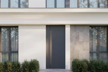 Nowoczesne elewacje domu w minimalistycznym stylu z bielą i szarością
