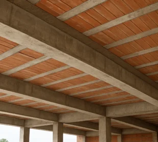 strop żelbetowy z pustakami ceramicznymi podczas budowy domu