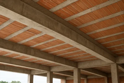 strop żelbetowy z pustakami ceramicznymi podczas budowy domu