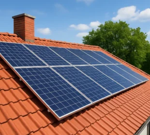 Fotowoltaika – nowoczesna instalacja paneli słonecznych na dachu domu jednorodzinnego