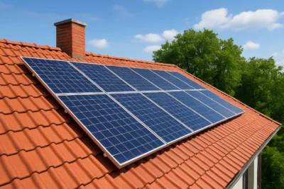 Fotowoltaika – nowoczesna instalacja paneli słonecznych na dachu domu jednorodzinnego